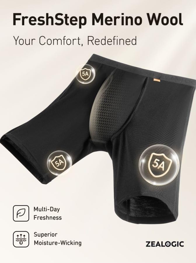 Mens Boxer Briefs Merino Wool Underwear Moisture Wicking Long-leg with Fly4