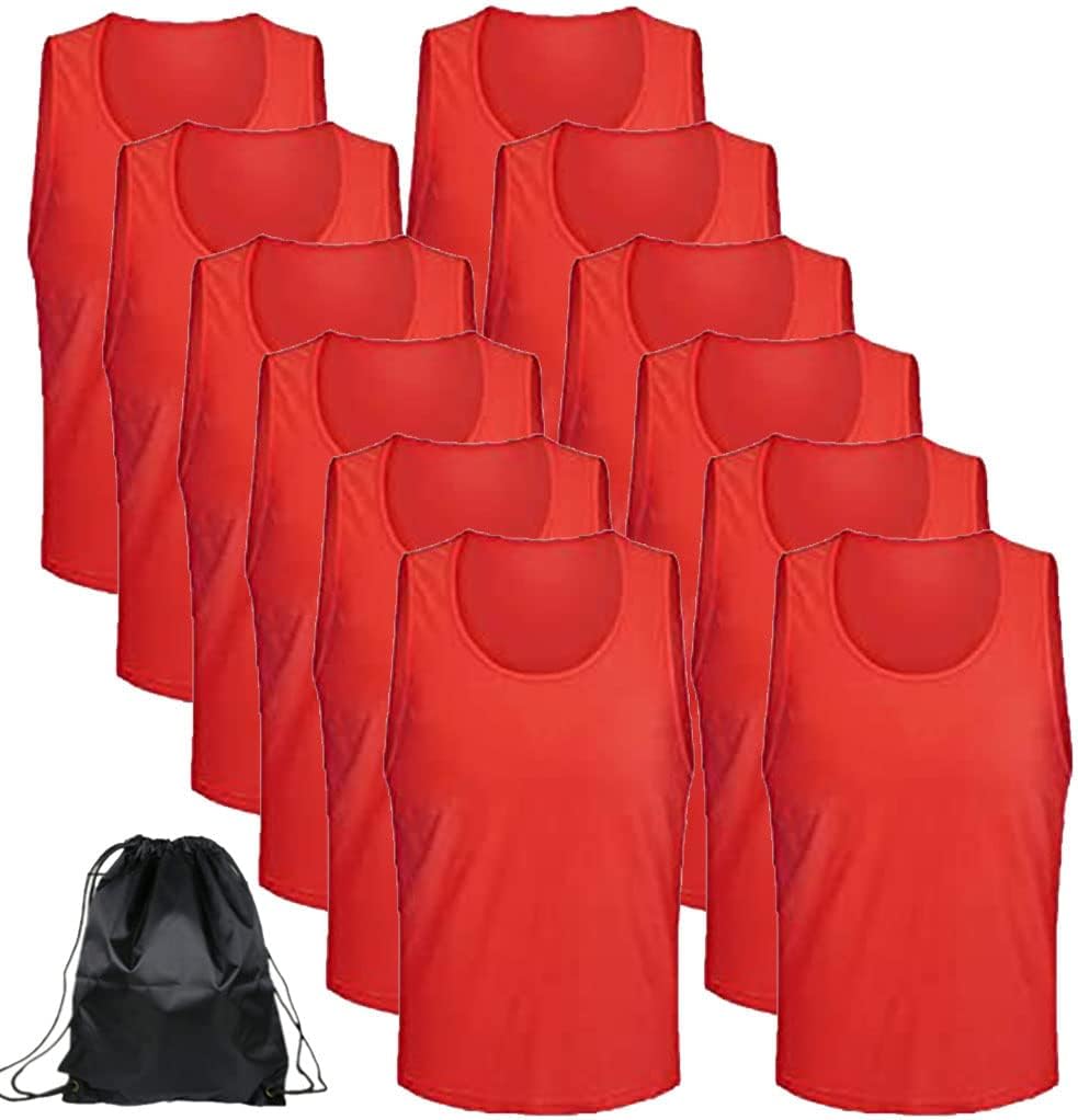 12 pcs Soccer Scrimmage Practice Vests Reversible Team Pennies with Belt Adult Kids Mesh Scrimmage Lightweight Jersey