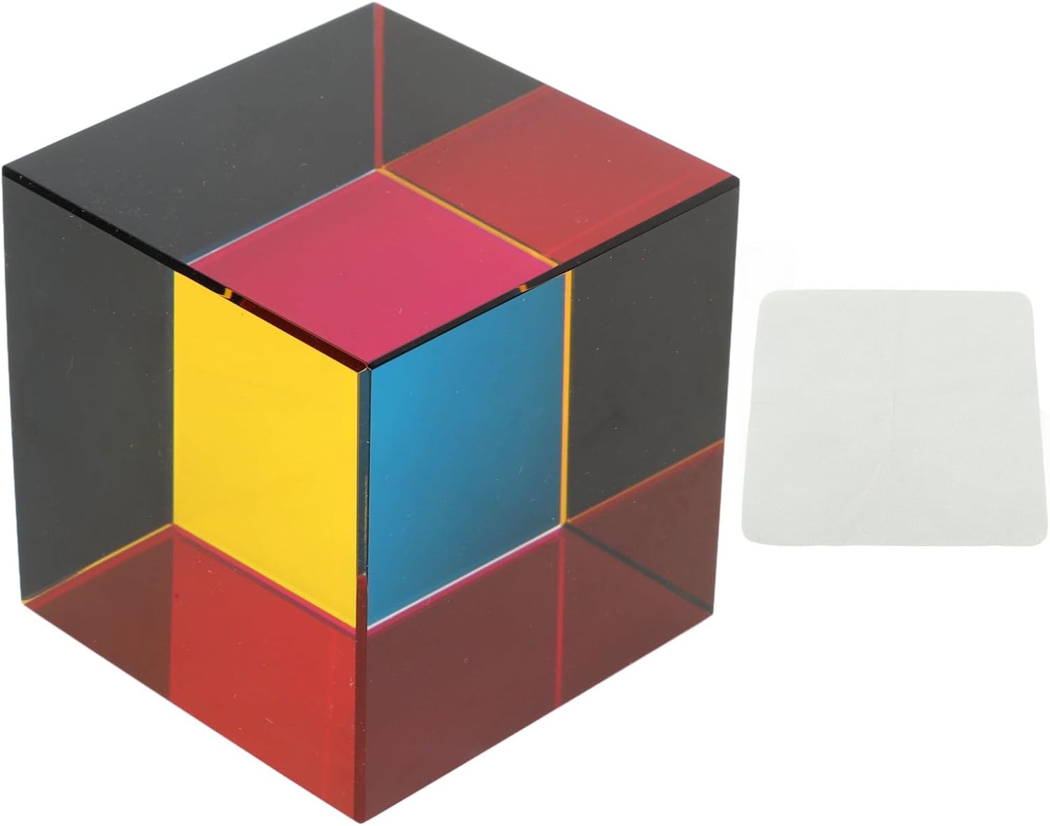 Color Cube Optical Prism, 6 Sides Glass Cube for Light Refraction, Decorative Tabletop Ornament and Educational Physics Toy with Wiping Cloth for Home Studio Photography (50mm)