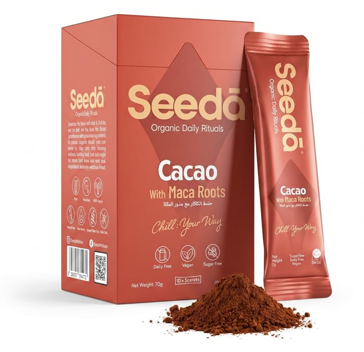 Seeda Organic Cacao + Maca | Calm & Balanced Energy | Cacao Drink Sachets | No Sugar No Dairy | Evening Ritual | Made in UAE