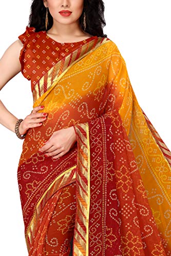 Image of MIRCHI FASHION Women Saree Georgette Traditional Bandhani | Ethnic Printed Sari for Social Gatherings with Unstitched Blouse Piece