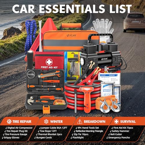 Car Emergency Kit with First Aid & Jumper