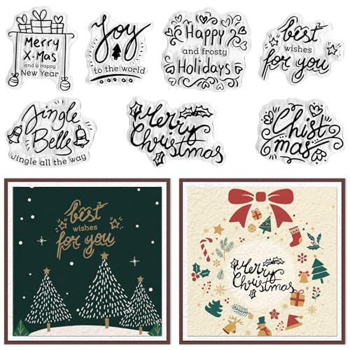 Glodecart Christmas Greeting Words Clear Stamps for Card Making Merry Christmas Rubber Stamps for DIY Scrapbooking Photo Album Journal Holiday Decorations