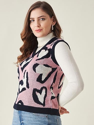 Image of Modeve Printed V Neck Sleeveless Sweater for Women||Winterwear||
