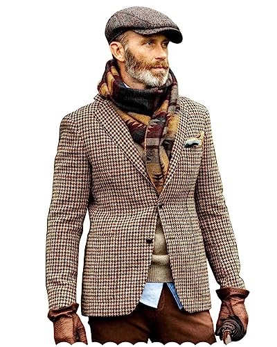 Men's Herringbone Jacket Casual Vintage Sport Coat Wedding Dinner Blazer