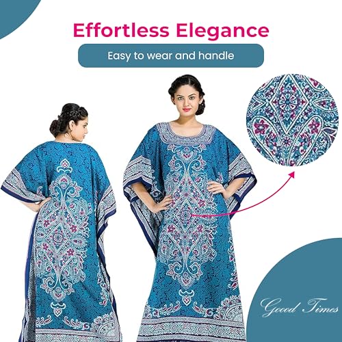 Image of Goood Times Plus Size Kaftan Long Maxi Kimono for Women, 52 inch Length, 3 /4 Sleeves, Caftan Nightgown for Women