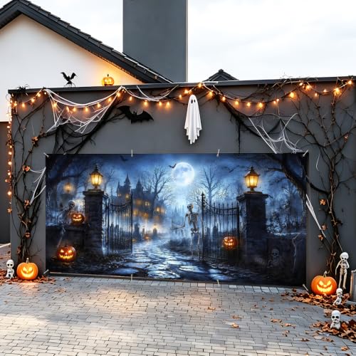 Image of Halloween Garage Door Decorations 6 x 13 ft, Skeleton Gate Cover