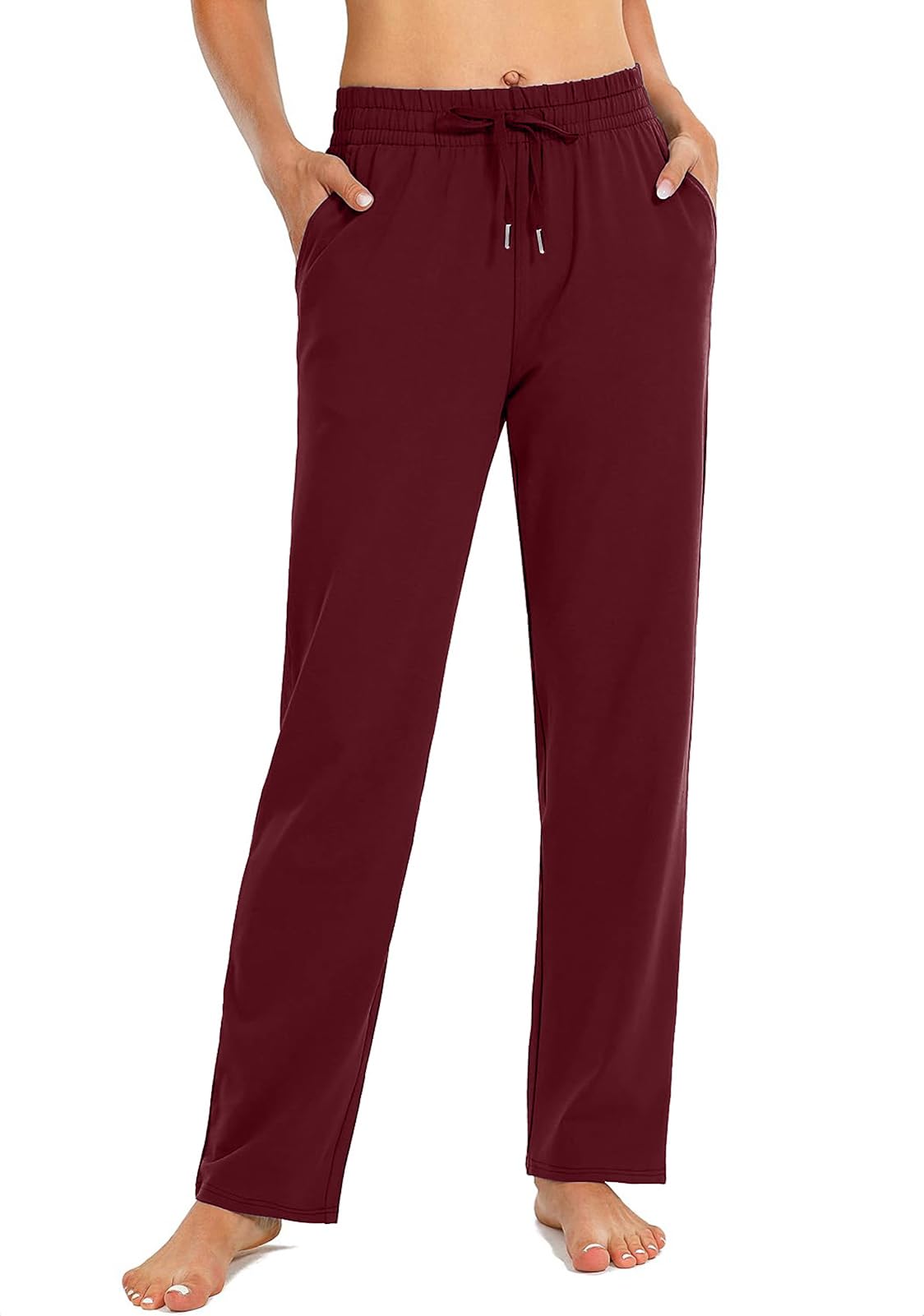 EUHOM Jogginghose Damen Sporthose Lang Baumwolle Yogahose Frauen Bequem Freizeithose Gerades Bein Trainingshose Sweatpants für Jogging Sport Yoga(Weinrot, XL)