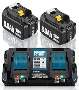 Hohe Kapazität 2X 18V 8.0Ah Ersatzakku für makita + Dual Port 6A Ladegerät für DC18RD Kompatibel für BL1860B BL1850B BL1840B BL1835 194205-L1845 BL1890 BL1430 BL1835 194205 with LED Werkzeugakku.