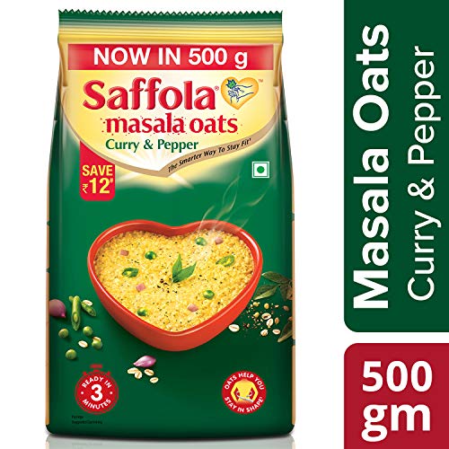 Image of Saffola Masala Oats Veggie Twist, 500g + Saffola Masala Oats, Curry & Pepper, 500g