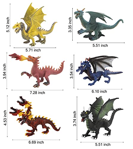 Realistic Dragon Action Figures, 6Pcs Large Plastic Dragon Figurine Flying Dragon Action Figurine For Kids Students, Perfect For Knights And Dragons Castle Diorama Decorations Dragon Cake Toppers #TOP1