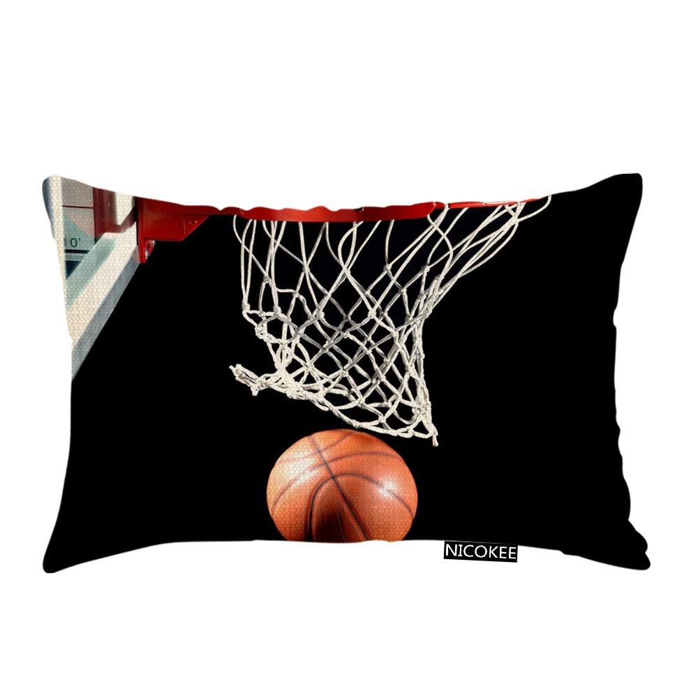 Throw Pillow Cover Basketball with Hoop Sport Black Decorative Pillow Case Home Decor 20x12 Inches Pillowcase