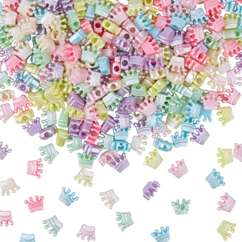 SOFPLATE 300Pcs Crown Adults Beads Princess Beads Colorful Imitation Pearl Large Hole European Random Candy Color Rainbow Acrylic Smooth Loose Spacers for Pens Jewelry Bracelets Necklaces Adults