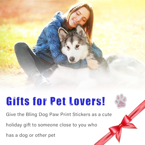 Image of Augeny 2PCS Crystal Car Decoration Stickers, Bling Rhinestone Dog Paw Print Sticker Decals, Waterproof Auto Dog Cat Footprint Decals, Universal Vehicle Decoration for Women Girls (Pink & White)