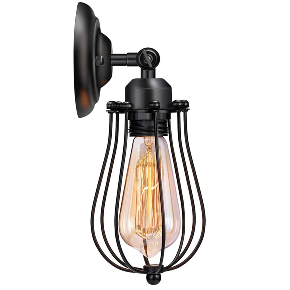 Mengjay Black Industrial Wall Sconce Vintage Lighting Adjustable Wall Lamp Rustic Wire Metal Cage Wall Light Edison Style Antique Light (No Bulb) (Black)