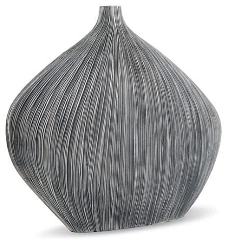 Signature Design By Ashley Donya Contemporary Polyresin Vase With Asymmetric Design, Black & Gray #TOP2