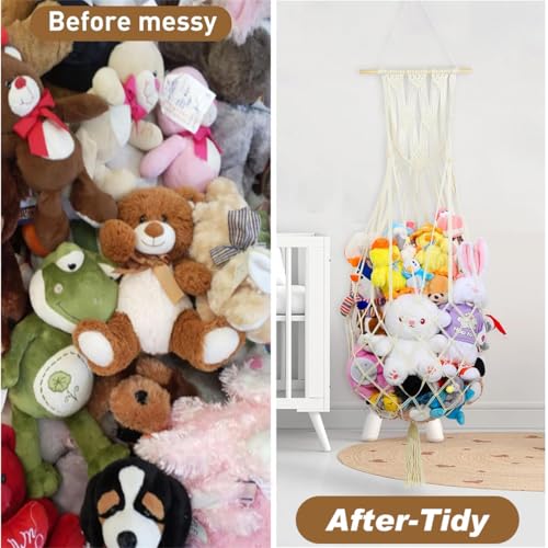 Kuscheltier Aufbewahrung Netz Boho Makramee Plüschtier Netz Stofftier Spielzeug Hängematte Hängend Organizer für Schlafzimmer