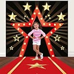 Movie Night Photo Prop Party Decorations Star Sign Hanging Banner Backdrop and Gold Star Runner Rug Awards Night Ceremony Photography Booth Party Porch Sign for Carnivals Birthday Decor 71 x 60 Inch - Image 4