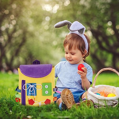 Image of Busy Board - Toddler Backpack with Buckles and Learning Activity Toys - Develop Fine Motor Skills and Basic Life Skills - Learn to Tie Shoes - Children's Travel Toy (Yellow)