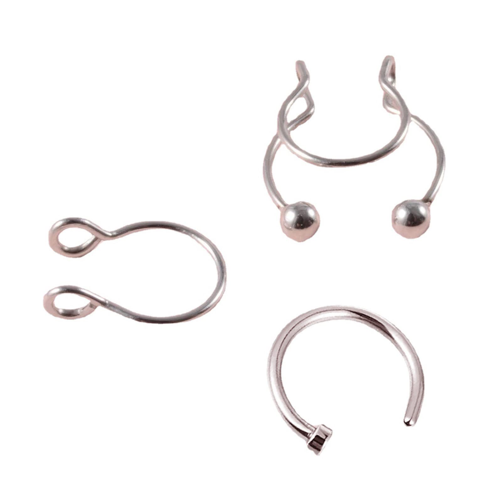Maxtonser 3pcs Fake Nose Studs Stainless Steel Faux Nose Septum Piercing Clip On Nose Hoop Rings Body Piercing Jewelry