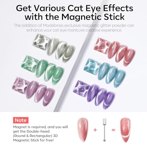 Image of modelones Cat Eye Gel Nail Polish 6 Colors Red Green Silver Purple Blue Glitter Cat Eye Gel Polish Holographic 9D Semi-transparent With Magnet Soak Off Led Nail Art DIY Salon Gifts For Women Girl
