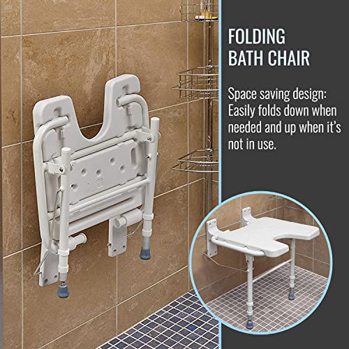 Healthsmart Wall Mount Fold Away Bath Chair Shower Seat Bench With Adjustable Legs, Fsa And Hsa Eligible, Seat 16 X 16 Inches, White #TOP1