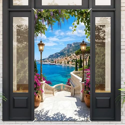 Image of Mediterranean Italian Coastal Door Cover Front Door Banner