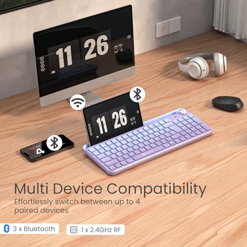 Image of Portronics Bubble 4.0 Wireless Keyboard with Bluetooth + 2.4 GHz USB Receiver, Rechargeable Battery, Volume Control Knob, Multimedia Hotkeys with Numpad, for Laptop, PC, Smartphone, Tablet(Purple)