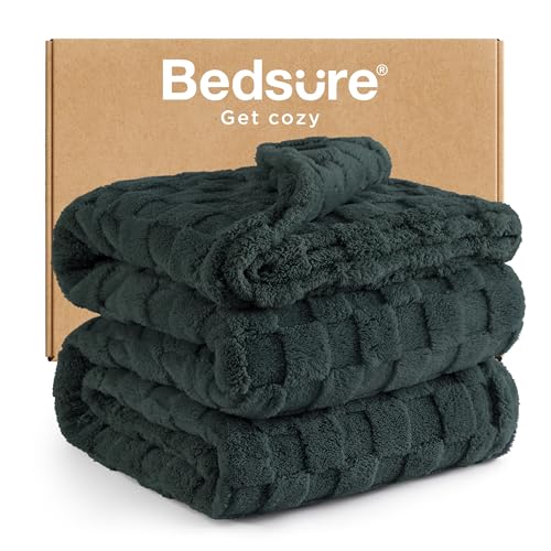 Bedsure GentleSoft Blankets Queen Size for Bed - Super Soft Cozy Blanket for Women Men Girls, Large Fuzzy Fleece Throw for Bedroom Decor, Dark Green, 90x90 Inches