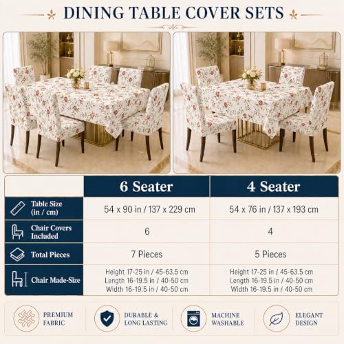 Image of Cloth Fusion Dining Table Cover with 6 Chair Covers, 6 Seater Table Cloth | Table cover and every chair cover in one matching print; 4-way stretch chair covers; 6 designs; washable, not PVC