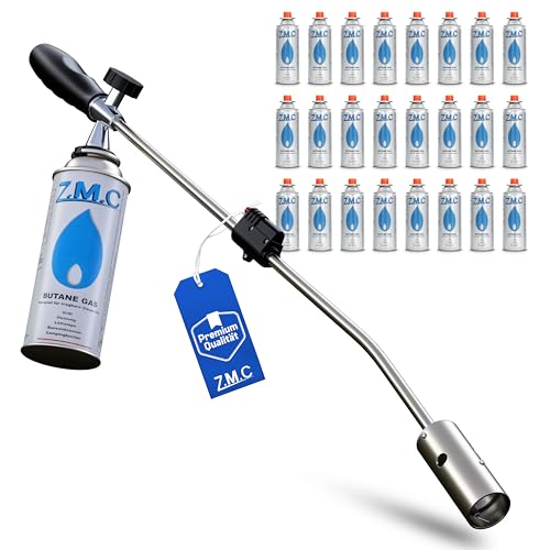 ZMC - Herbicida de 2,5 kW + 24 cartuchos de gas de 227 g, quemador de malas hierbas con encendido piezoeléctrico, deflagrante con potencia de llama ajustable hasta 1400 °C, para jardín y pasarela sin