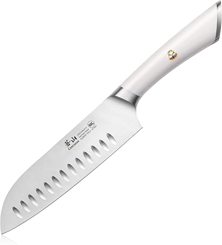 Cangshan Cuchillo Santoku de acero alemán forjado de 7" de la serie ELBERT (blanco)