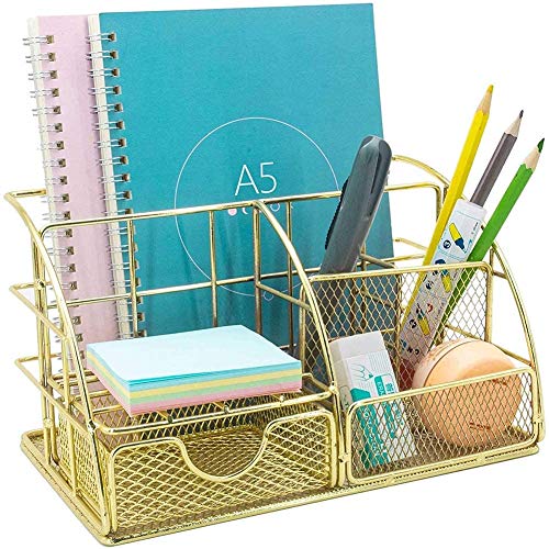 Goldener Mesh-Desktop-Organizer für Frauen, aktualisierter süßer Goldener Büro-Schreibtisch-Organizer, Stiftehalter für Zuhause, Büro, Schule, Stifte