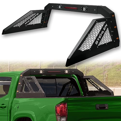 TLAPS 7422438487414 Universal Compatible with Pickup Truck Matte Black Adjustable Chase Rack with 3rd Third Brake Light & 2X LED Work Lamps Bars & 6X Amber Side Marker