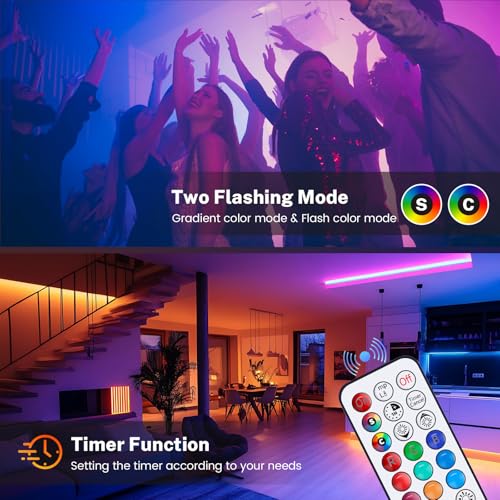 Liuyife 2 Pack 5W E14 C35 Dimmable Multi-Color Candle LED Bulb,Color Changing Bulb with Remote Control, RGB+Warm White Timing Edison Screw Lamp, Suitable for Daily Lighting and Atmosphere Lighting - Image 4