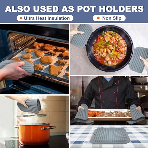Image of Walfos Silicone Trivets for Hot Pots and Pans - Heat Resistant Hot Pads for Kitchen Counter- 4 Pcs Multi-Purpose & Versatile Trivet Mat - Long-Lasting & Flexible Silicone Hot Pad（Gray）