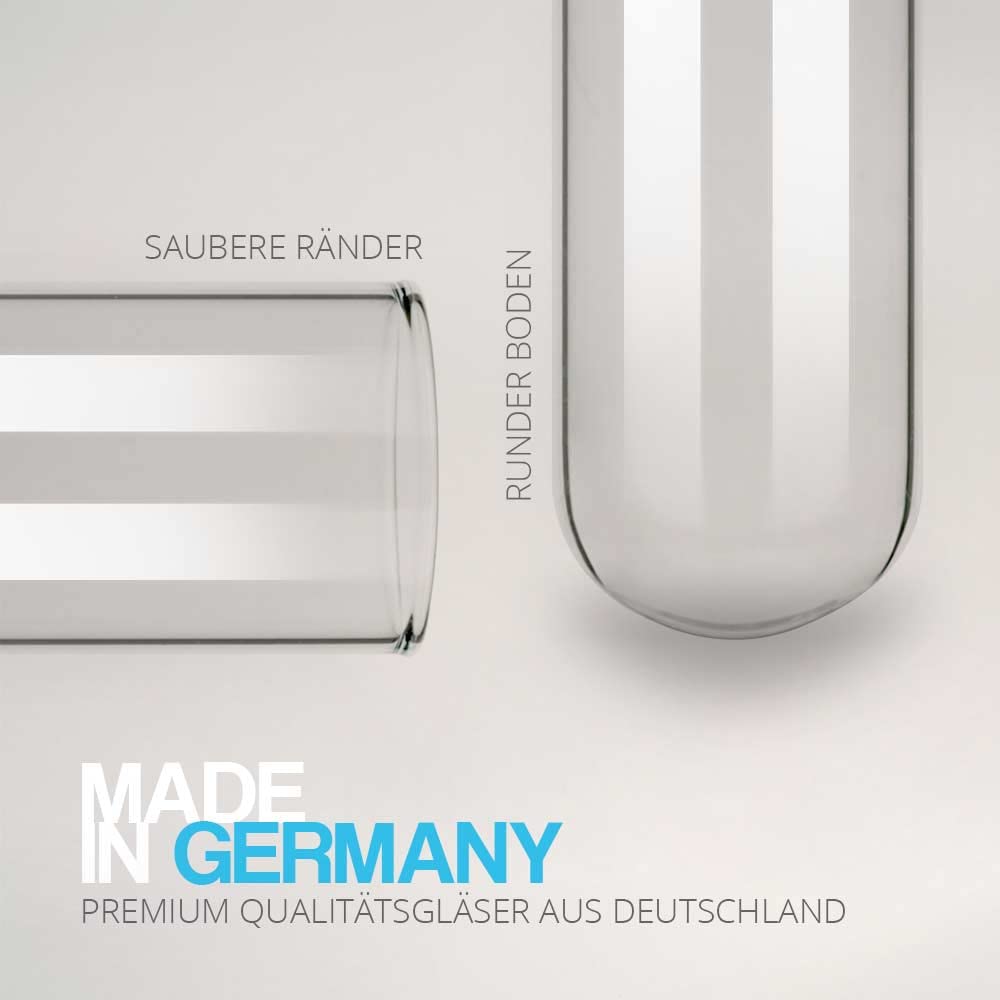 Tuuters 100 Stück Reagenzgläser aus Glas, Reagenzgläschen (200 x Ø20mm) | Rundboden Reagenzglas, glatter Rand, transparente Eprovetten, Made in Germany, als schmale Vase für Blumen und Pflanzen