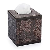 SUMNACON Stylish PU Leather Tissue Box Holder, Square Napkin Holder Pumping Paper Case Dispenser, Facial Tissue Box Cover with Magnetic Bottom for Home Office Car Automotive Decoration, Black Flower