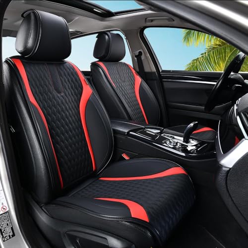 Image of Coverado Front Seat Covers, 2PCs Seat Covers for Cars, Car Seat Cushion Waterproof Leather Car Seat Protector, Driver Seat Cover Universal Fit for Most Sedans SUV Truck Black&Red