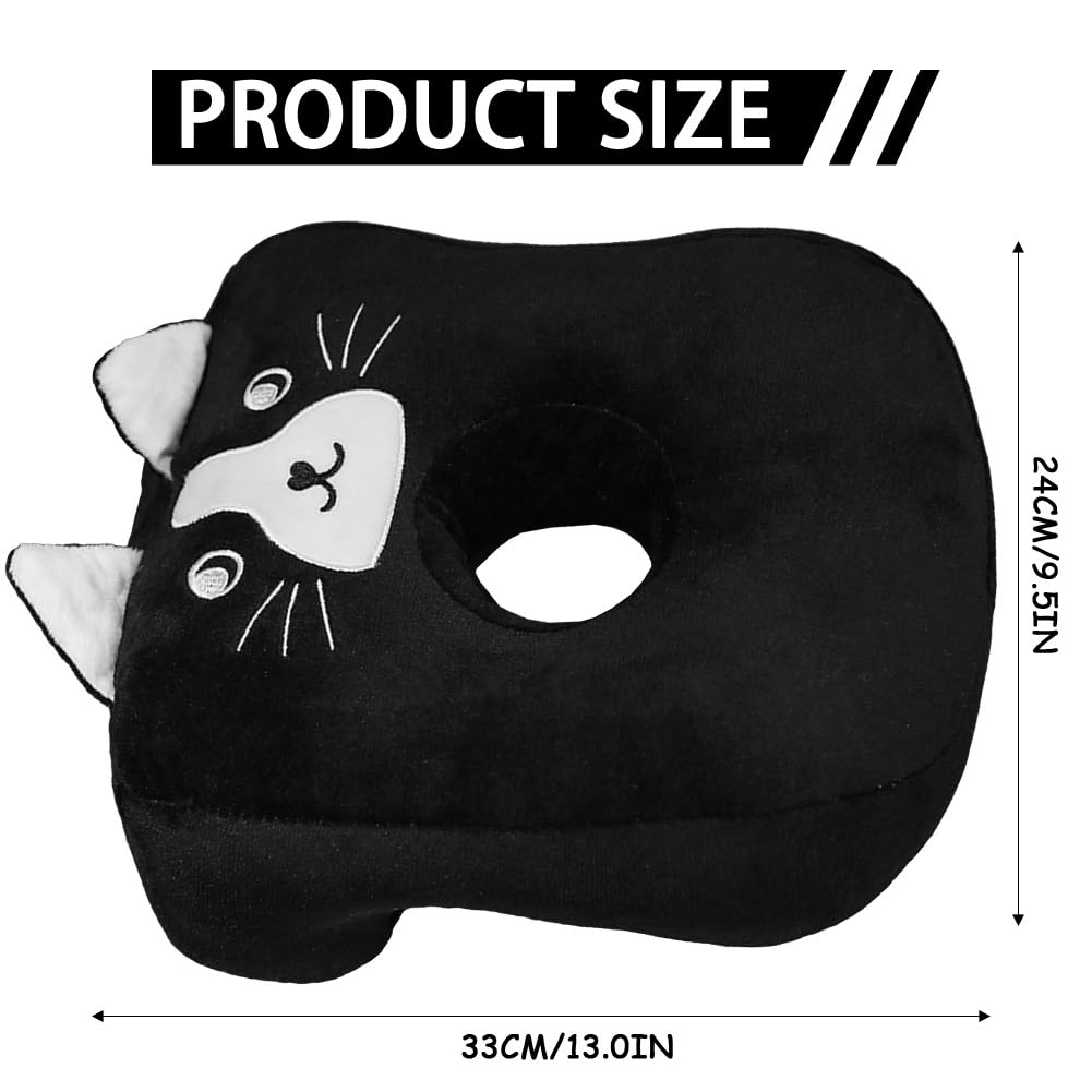 CavspkArt Office Nap Pillow Memory Cotton, Cute Black Pillow with Ear Hole, Soft Nap Pillow - Image 2