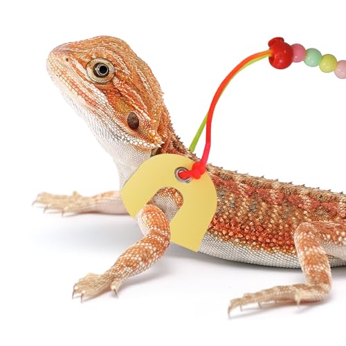 Image of Bearded Dragon Leash & Harness 3 Size, Adjustable Leather Lizard Reptiles Harness Leash for Guinea Pig,Chameleon and Other Small Animals-Yellow