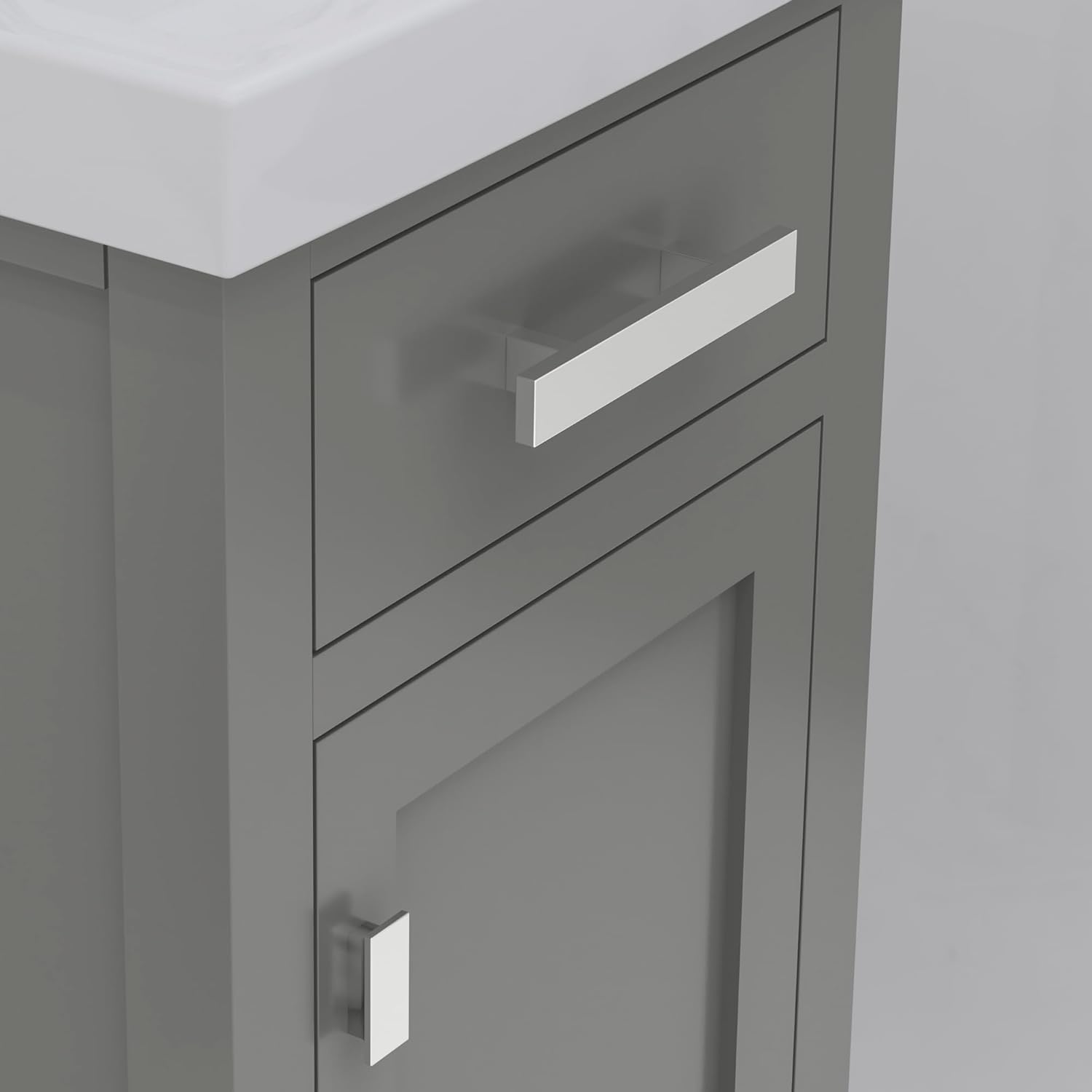 Water Creation Mia 18" W Solid Hardwood Bathroom Vanity with Single Integrated Pre-Installed Ceramics Sink in Cashmere Gray & Chrome Finish