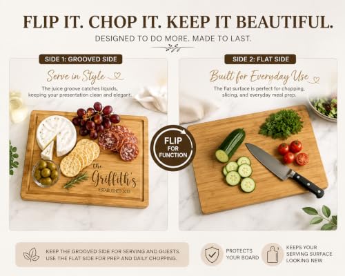 Personalized Cutting Board, Custom Bamboo Engraved Charcuterie Boards - Present for Wedding, Bridal Shower, Anniversary, Housewarming Gift Idea for Couples, Engraved Chopping Boards. - Image 2