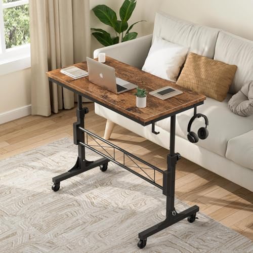 Image of Small Portable Rolling Standing Desk - 32 Inch Adjustable Height Mobile Stand Up Desks with Wheels for Treadmill Walking Pad, Teacher Podium for Classroom, Couch Sofa Side Laptop Table, Rustic Brown
