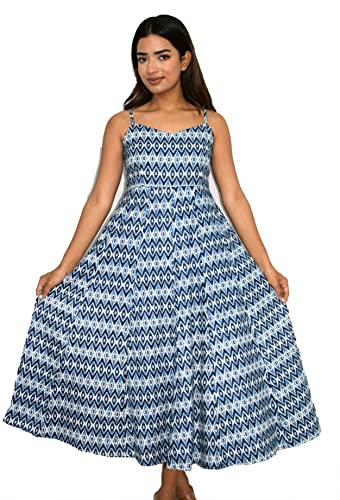 Image of JAIPUR HAND BLOCK Cotton Sleeveless Long Flared A Line Dress|Gown (S00063)