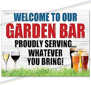 GARDEN BAR Funny Metal Signs Wall Welcome Plaque Tin Sign (27cm x 18cm)