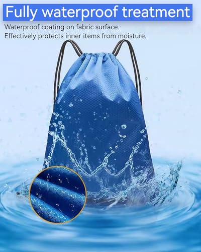 2-Pack Waterproof Drawstring Backpacks, Soccer-Texture Oxford Fabric, 16.9" × 13.8" Black, Lightweight 0.19 lb Each, No Eyelets, Gym & Marathon Gear Sacks (Sky Blue)2