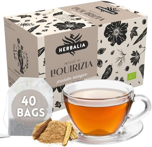 HERBALIA - Infusión de Regaliz en Bolsitas, Caja de Tisana de Regaliz con 40 Bolsitas sin Grapas, 80 gr. para Infusiones y Tés