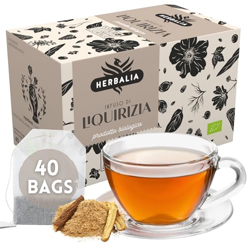 HERBALIA - Infusión de Regaliz en Bolsitas, Caja de Tisana de Regaliz con 40 Bolsitas sin Grapas, 80 gr. para Infusiones y Tés