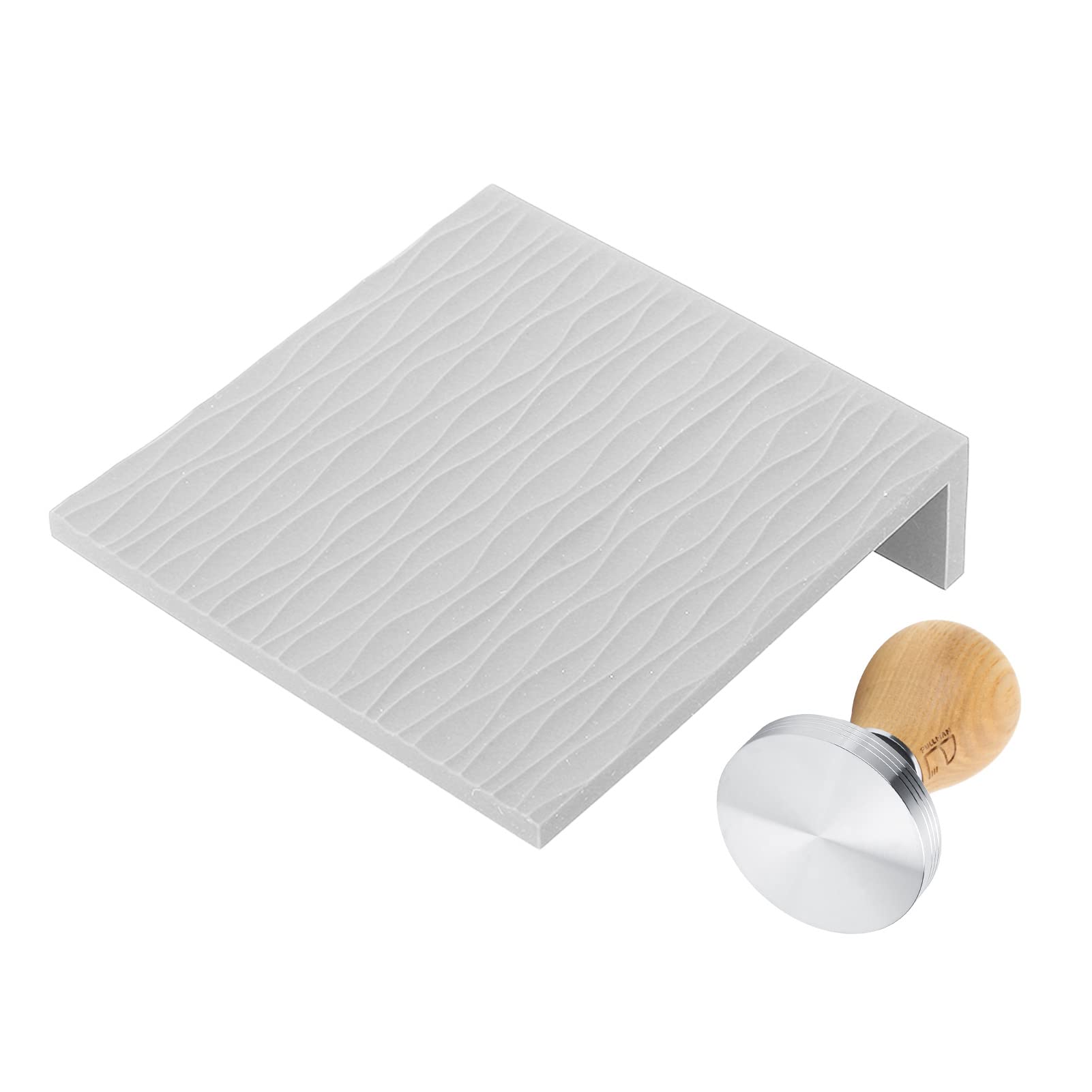 Juego de compactador de café de 58mm, mango de haya, martillo de café de acero inoxidable, Kit de tapete de apisonamiento en relieve para Baristas de café en casa (Gris)